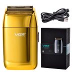 ماشین اصلاح موی صورت وی جی ار مدل V-399، استفاده به صورت خشک و مرطوب، منبع انرژی باتری ، تکنولوژی اصلاح به صورت فویلی، مدت زمان شارژ 180 دقیقه و مدت زمان استفاده پس از شارژ 200 دقیقه، به همراه برس تمیزکننده، جنس تیغه از تیتانیوم