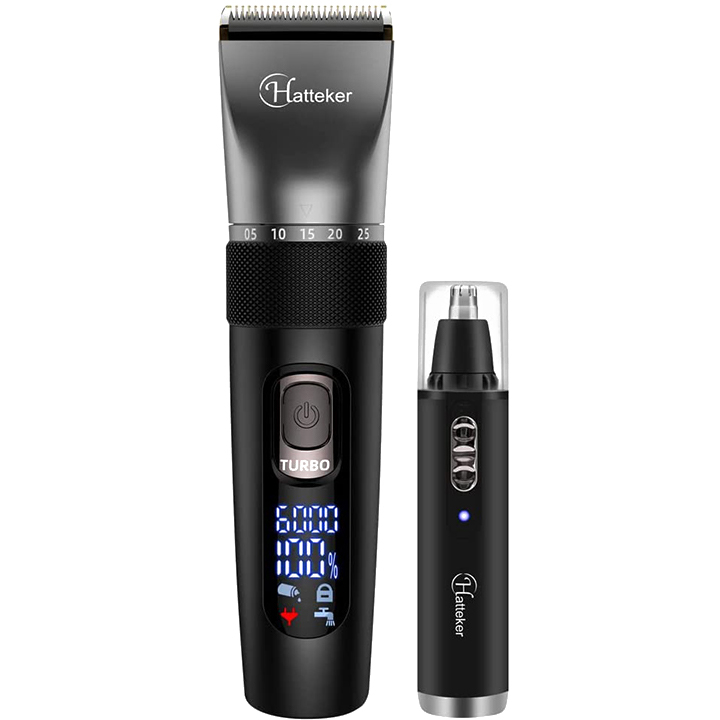 ماشین اصلاح موی سر و صورت تریمر هاتکر مدل RFC-695 به همراه موزن اصلاح گوش و بینی، دارای صفحه نمایشگر و سری قابل شست‌وشو، منبع انرژی باتری قابل شارژ، اندازه اصلاح 0.5 تا 2.5 میلی‌متر، جنس تیغه استیل ضد زنگ، مدت زمان استفاده پس از شارژ 180 دقیقه