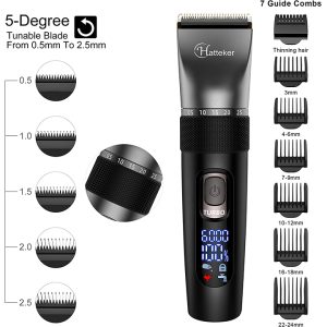 ماشین اصلاح موی سر و صورت تریمر هاتکر مدل RFC-695 به همراه موزن اصلاح گوش و بینی، دارای صفحه نمایشگر و سری قابل شست‌وشو، منبع انرژی باتری قابل شارژ، اندازه اصلاح 0.5 تا 2.5 میلی‌متر، جنس تیغه استیل ضد زنگ، مدت زمان استفاده پس از شارژ 180 دقیقه