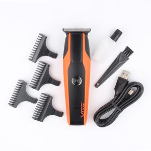 ماشین اصلاح موی سر و صورت وی جی ار مدل V-999، استفاده به صورت خشک و مرطوب، منبع انرژی باتری، تکنولوژی اصلاح به صورت تریمر، اندازه اصلاح 0.01 میلی‌متر، مدت زمان شارژ 180 دقیقه و مدت زمان استفاده پس از شارژ 90 دقیقه، به همراه برس تمیزکننده، کابل USB ، روغن